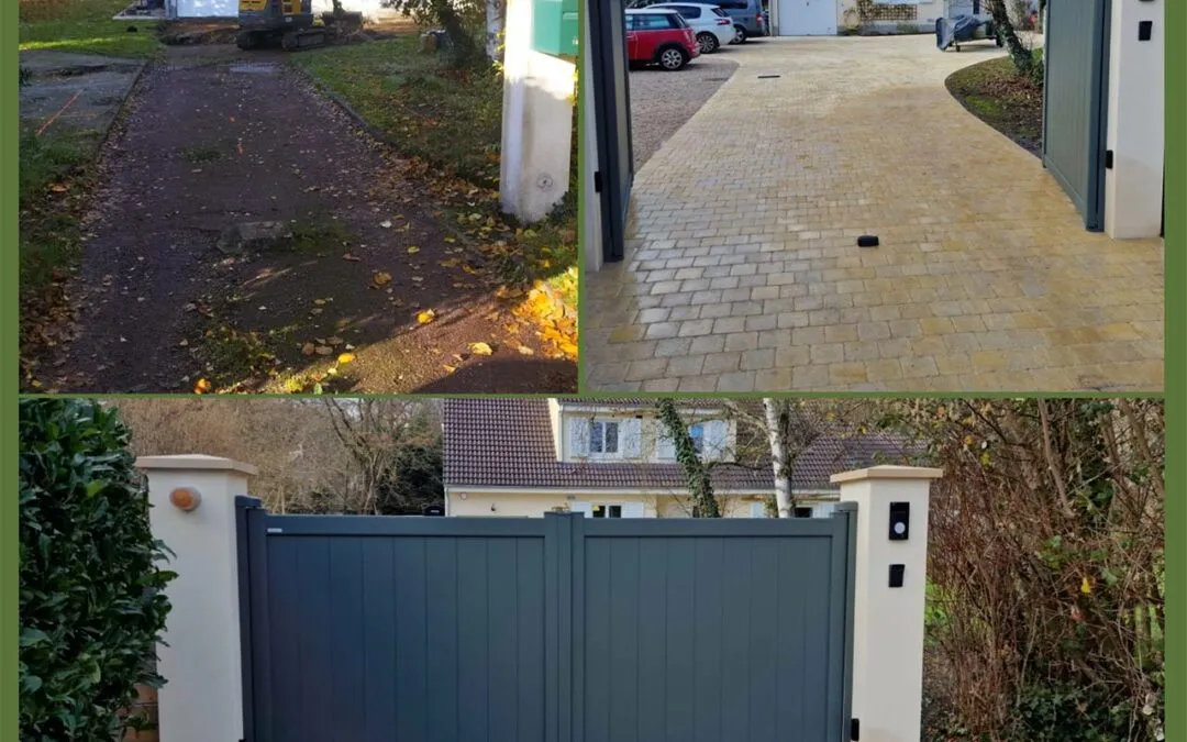 Allée en pavés et portail aluminium Kostum en Vallée de Chevreuse (78)