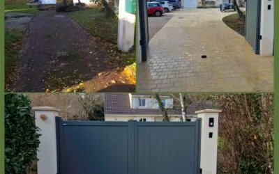 Allée en pavés et portail aluminium Kostum en Vallée de Chevreuse (78)
